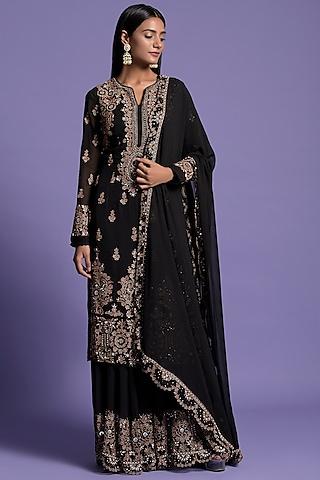 black georgette zardosi embroidered kurta set