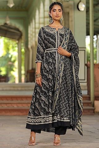 black german rayon mirror embroidered anarkali set