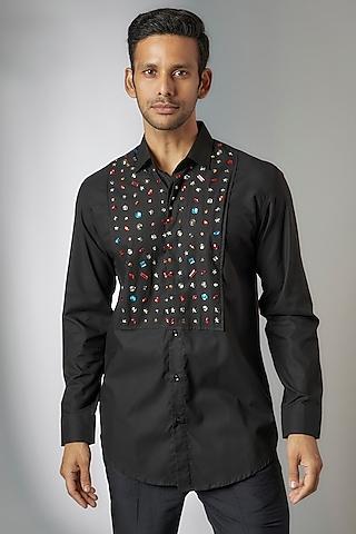 black giza cotton embellished shirt