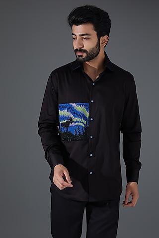 black giza cotton embellished shirt