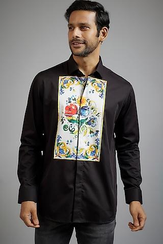 black giza cotton printed shirt