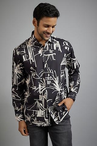 black giza cotton printed shirt