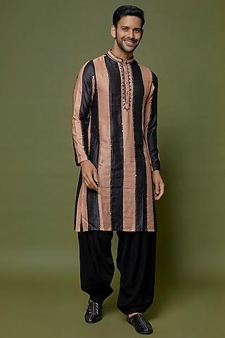 black glaze cotton silk embroidered kurta set
