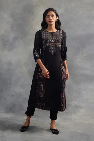 black godget tunic with multi-coloured embroidery