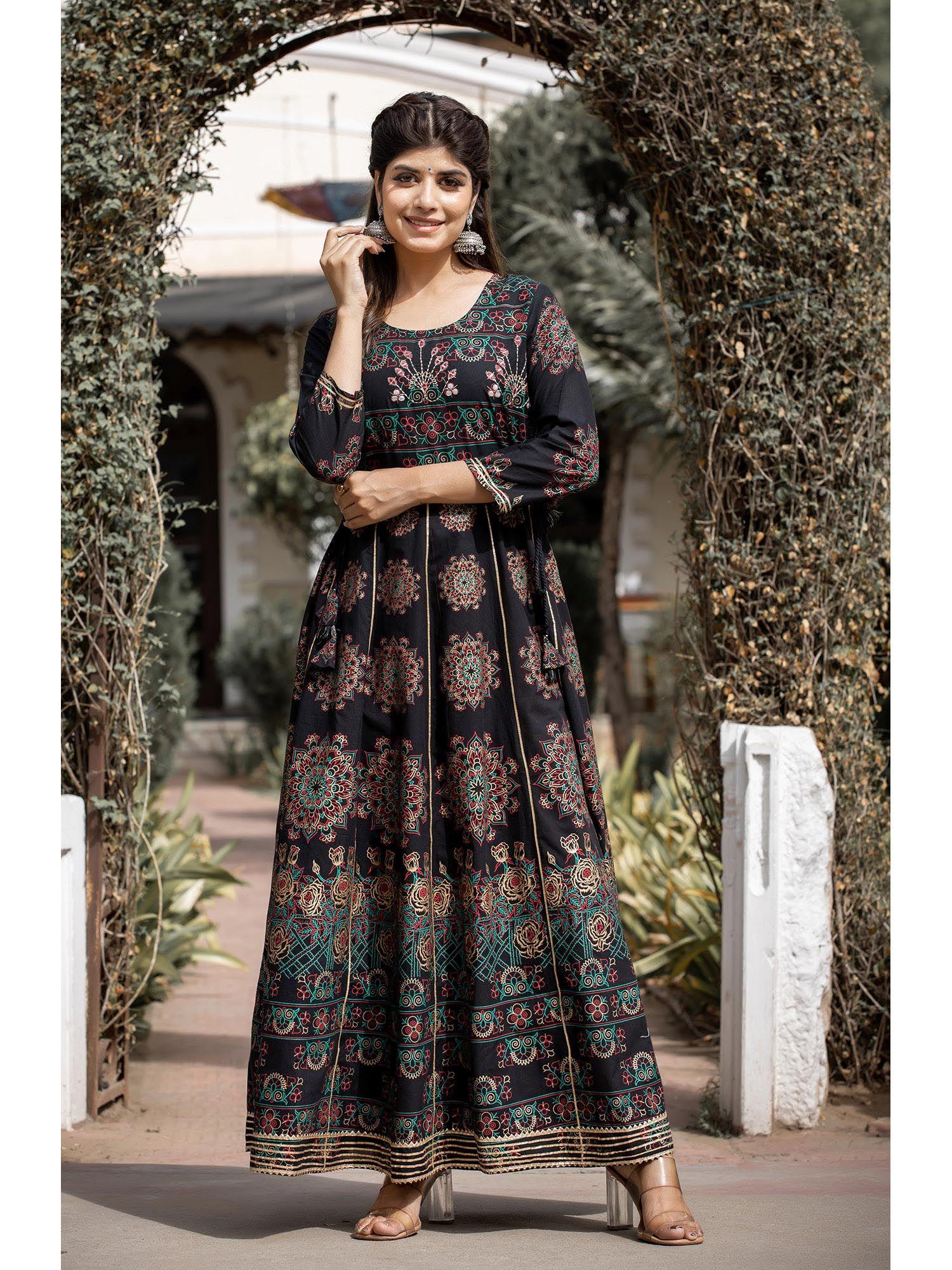 black gold printed ethnic gown