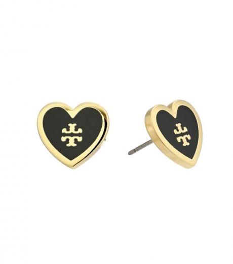 black golden heart logo earrings
