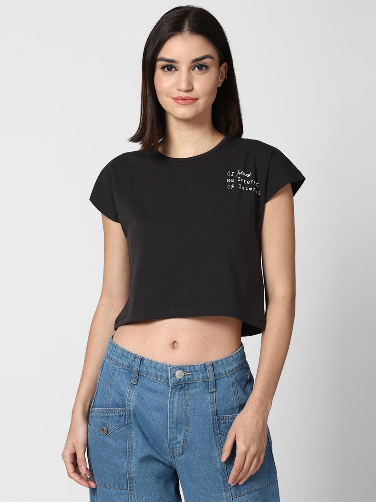 black graphic crop top