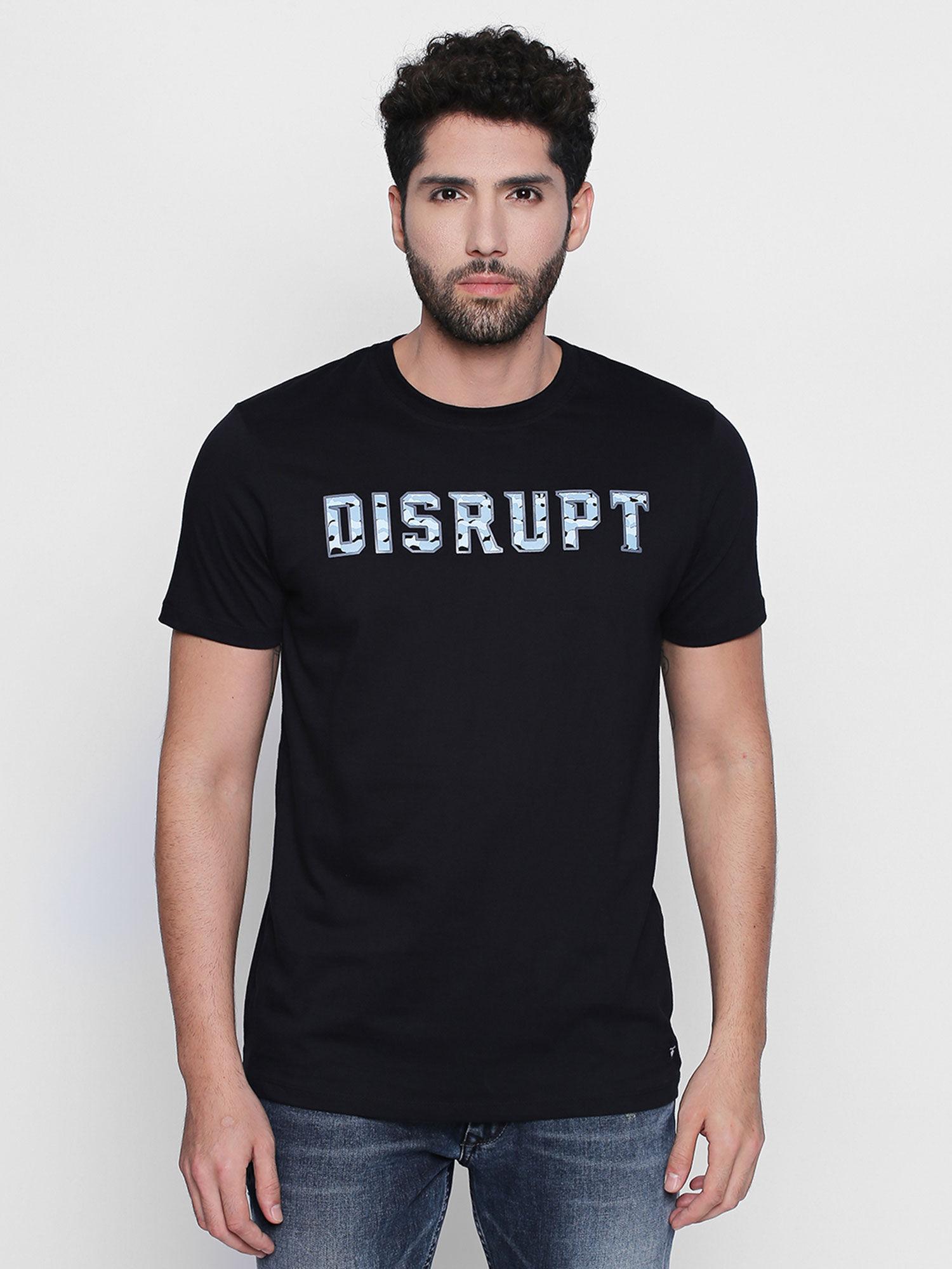black graphic print cotton half sleeve t-shirt for men
