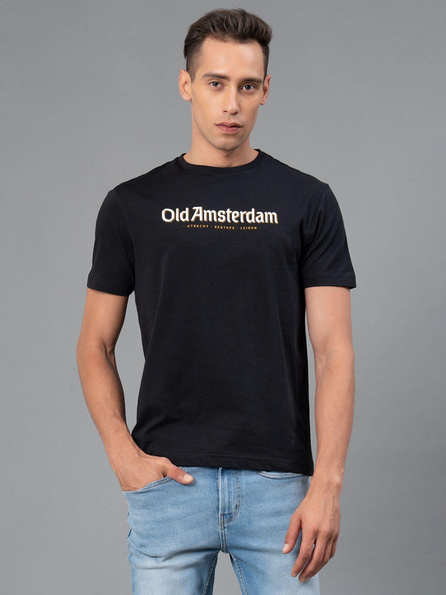 black graphic print pure cotton men t-shirt