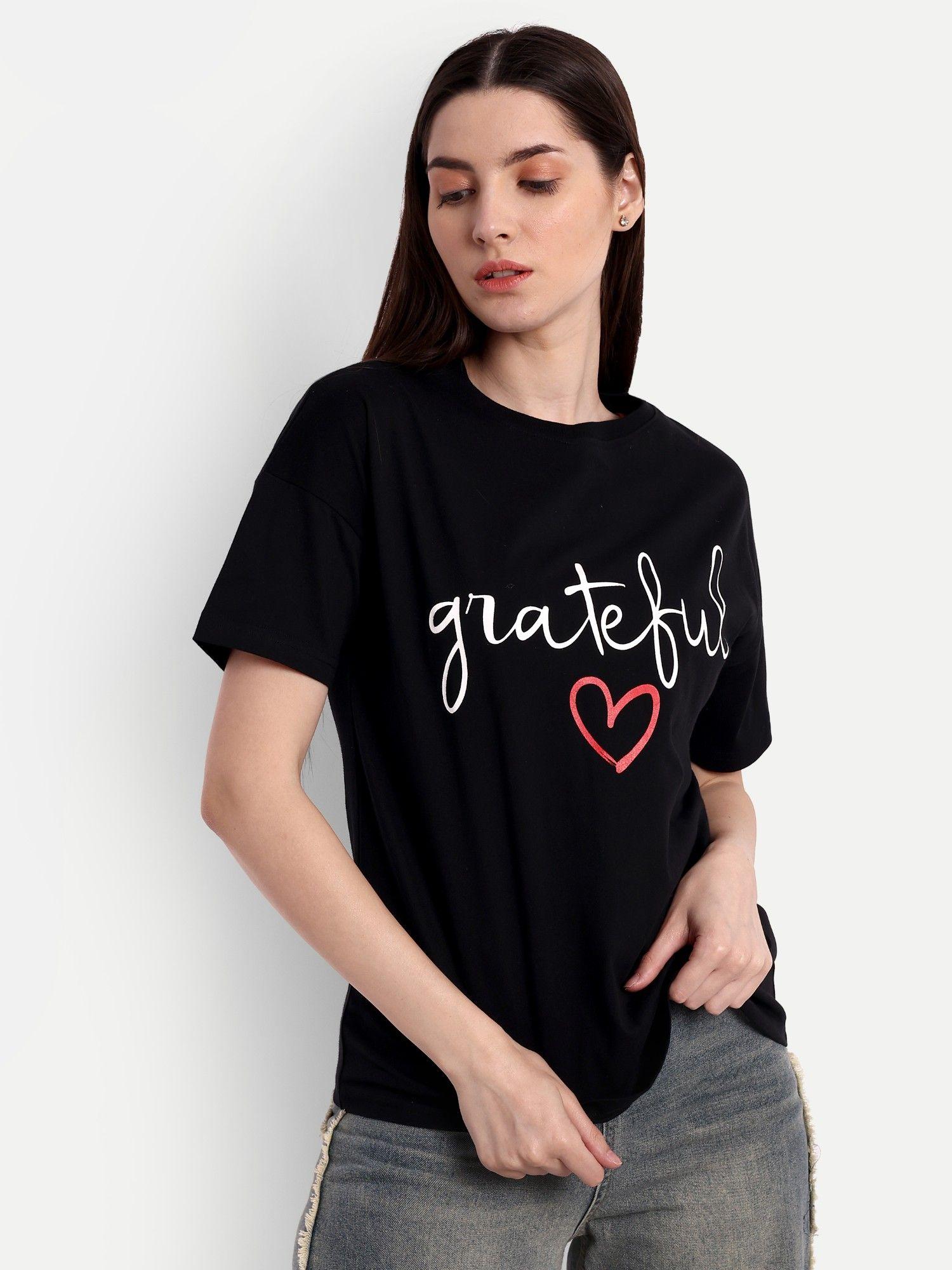 black grateful print short sleeve t-shirt