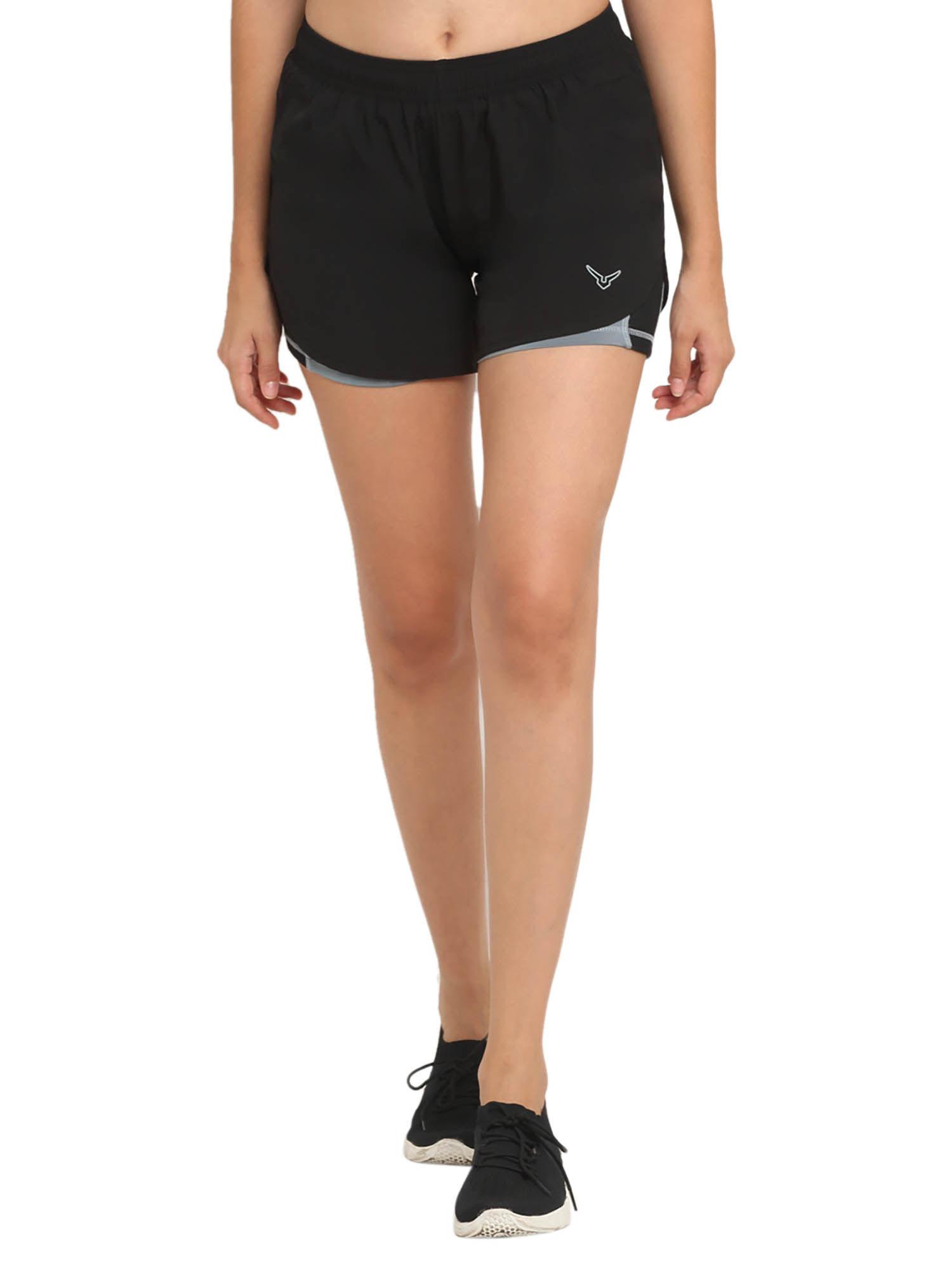 black grey women double layered shorts