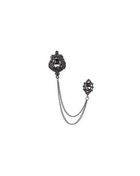 black gun metal glittery crystal double chain brooch pin