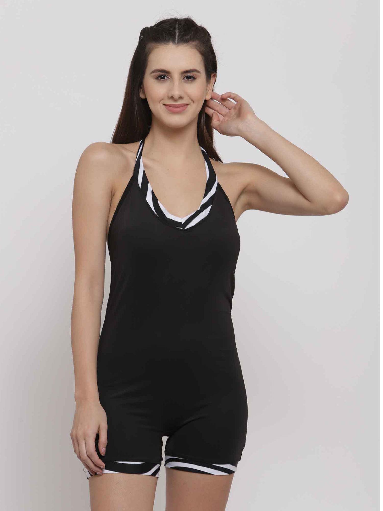 black halter neck single piece swimwear/swimsuit with removable pads