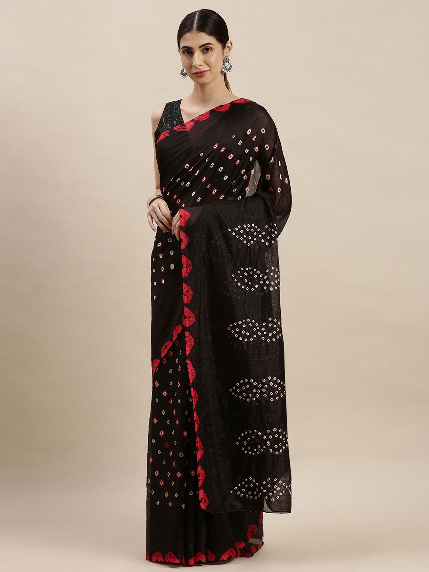 black hand dyed bandhani chiffon saree