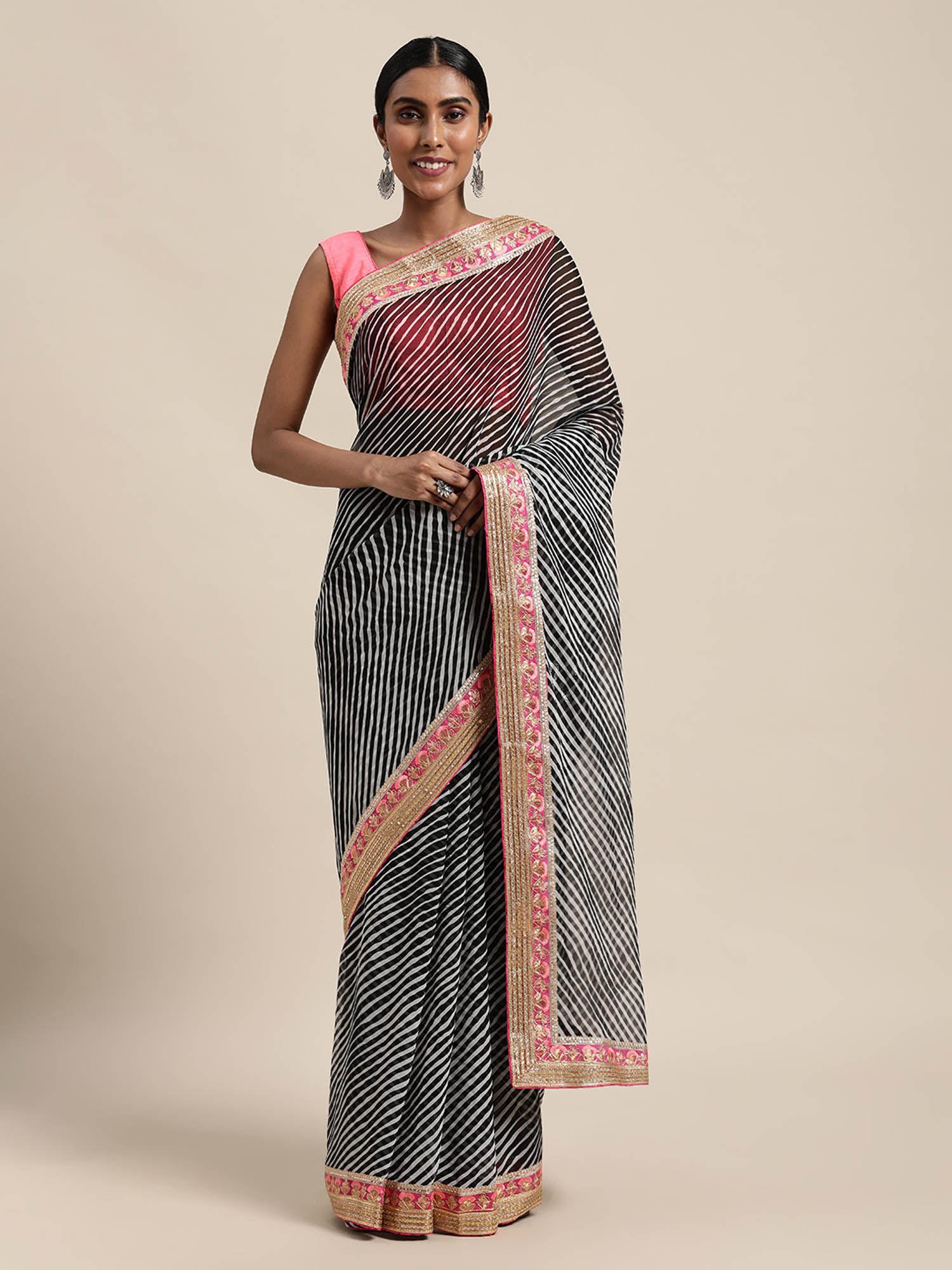 black hand dyed leheriya georgette saree