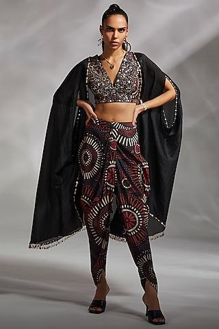 black hand embellished cape set