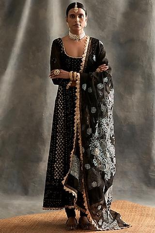 black hand embroidered anarkali set