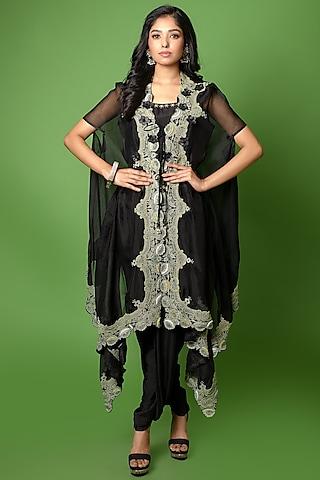 black hand embroidered cape set