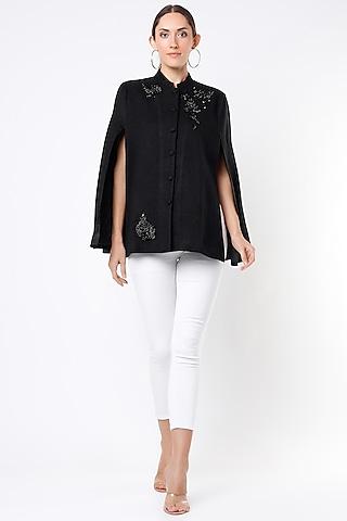 black hand embroidered cape