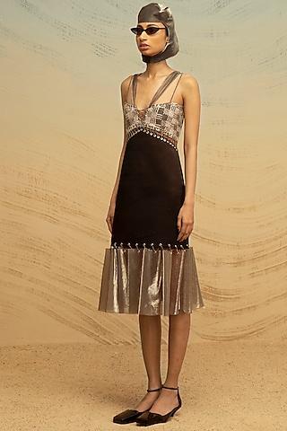 black hand embroidered knee-length dress