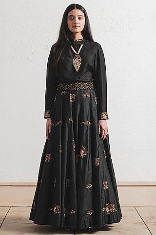 black hand embroidered lehenga set