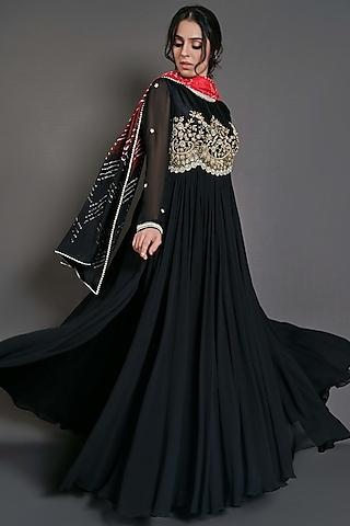 black handcrafted flared anarkali set