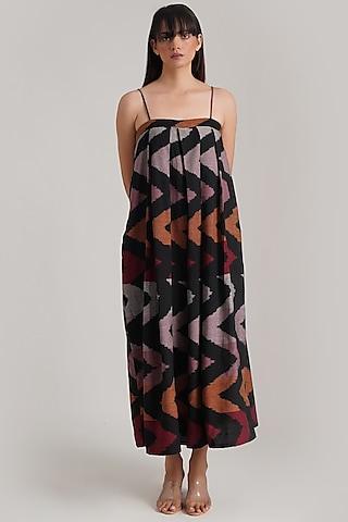 black handwoven ikat dress