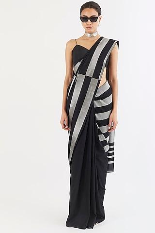 black handwoven striped saree