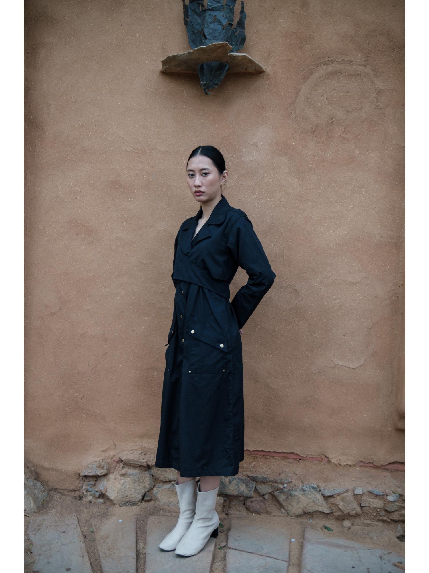 black harajuku trench coat dress