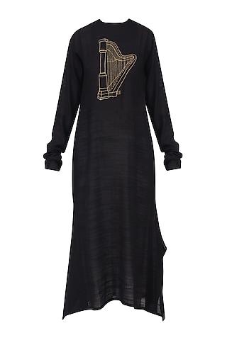 black harp motif embroidered tunic dress