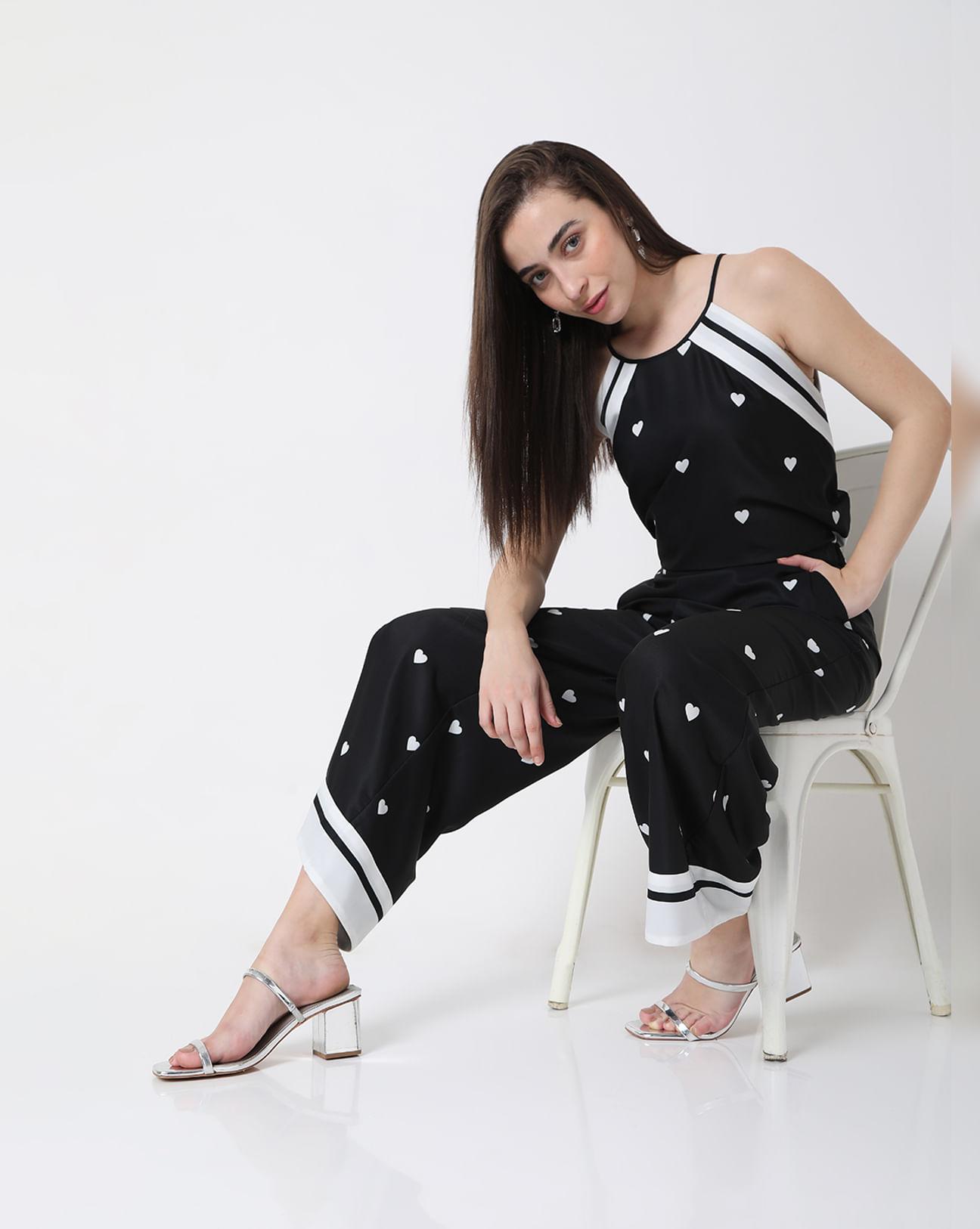 black heart print co-ord pants