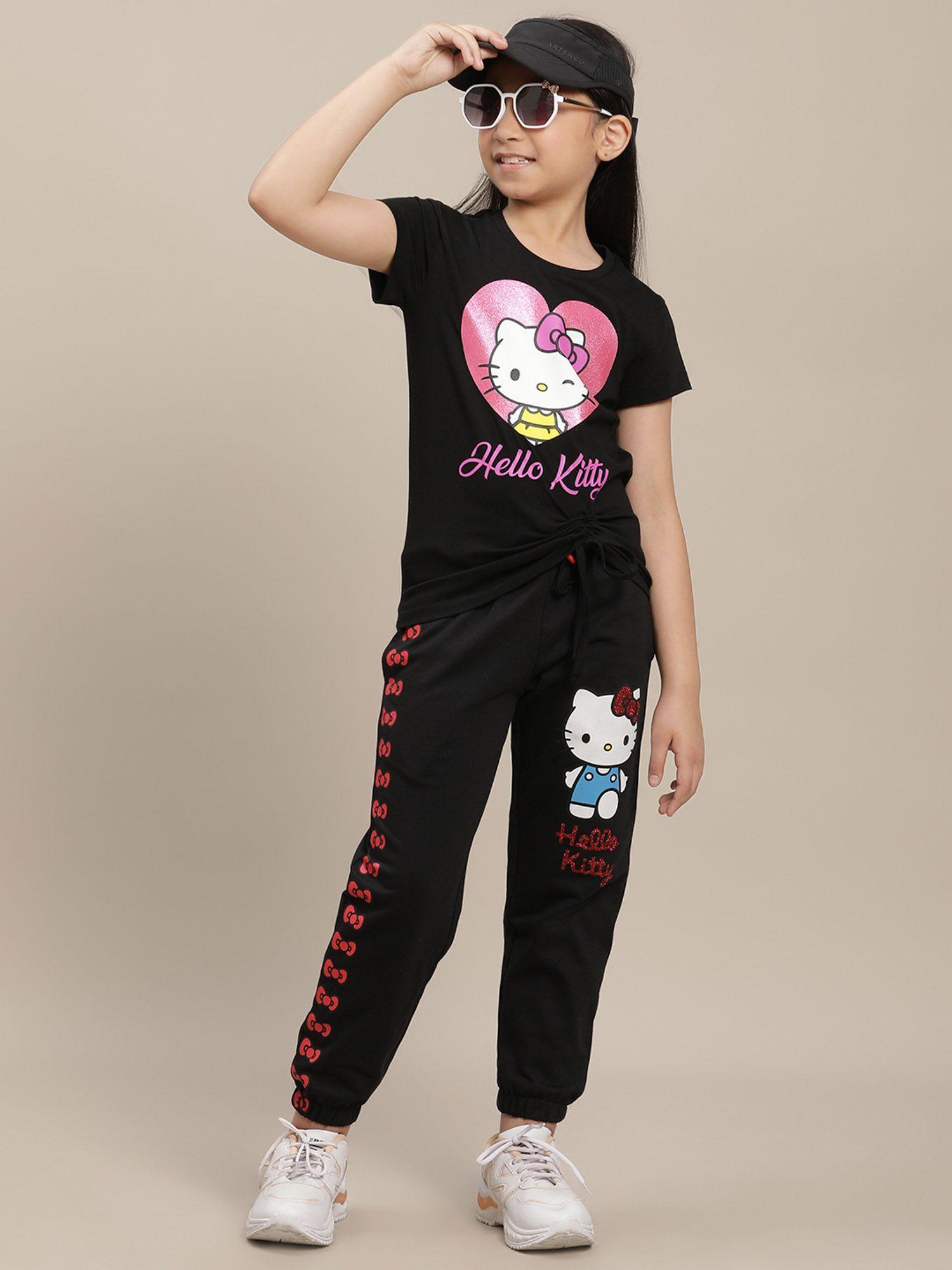 black hello kitty printed t-shirt and jogger (set of 2)