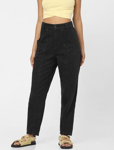 black high rise carrot fit jeans