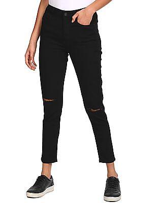 black high rise distressed jeans