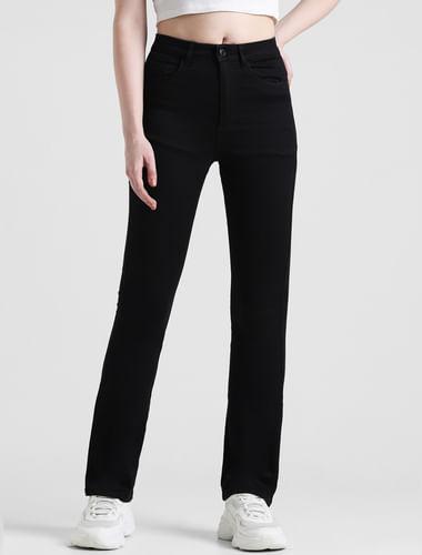 black high rise flared jeans