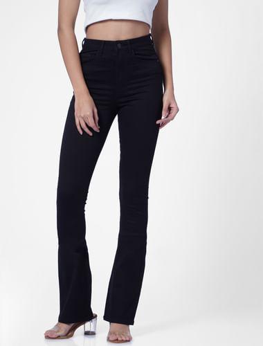 black high rise flared jeans