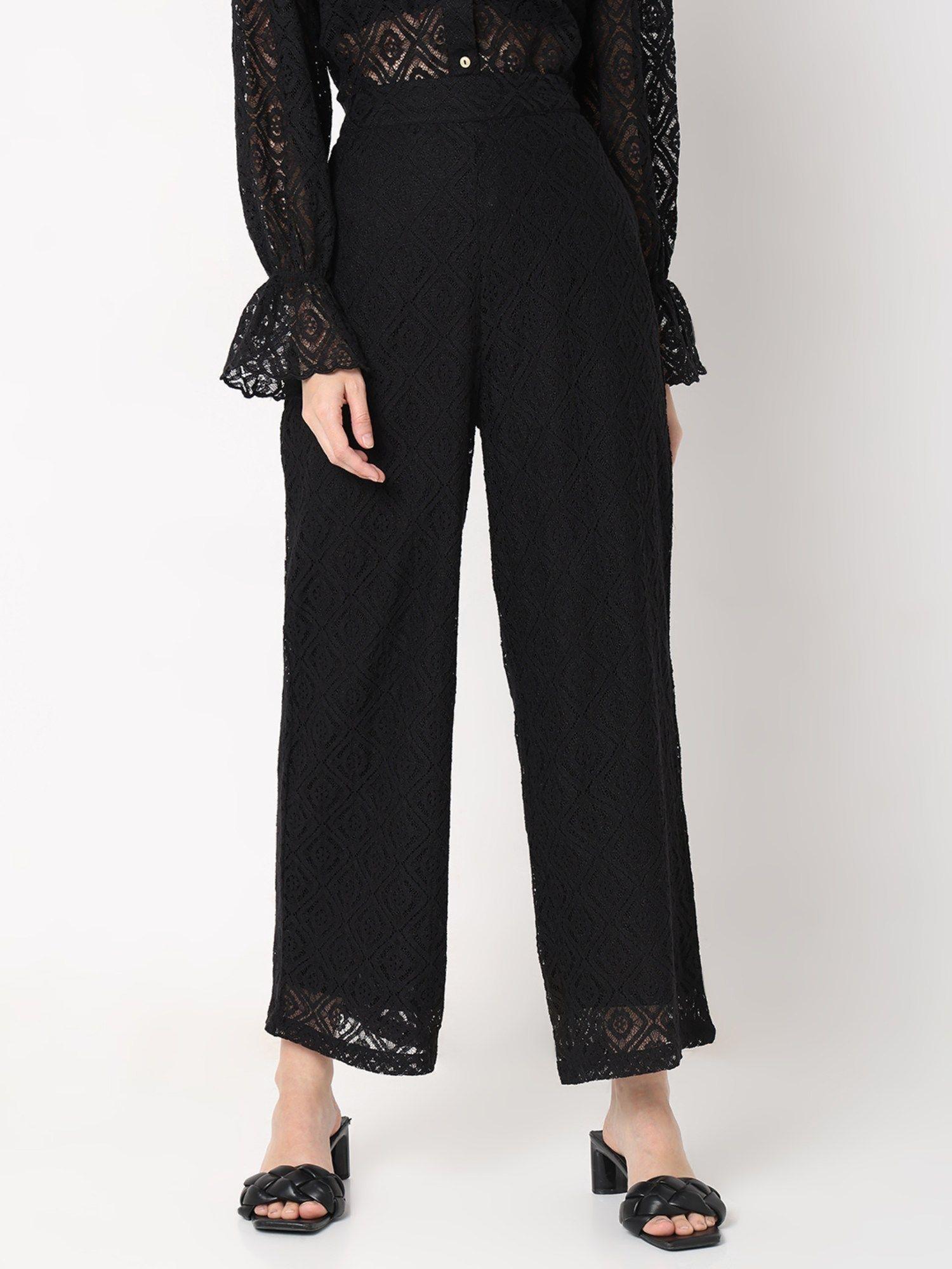 black high-rise lace pant