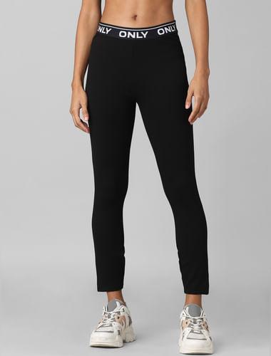 black high rise logo print leggings