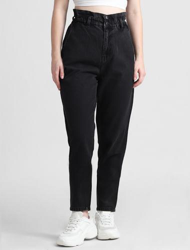 black high rise paperbag jeans