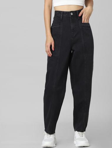 black high rise pintuck baggy jeans