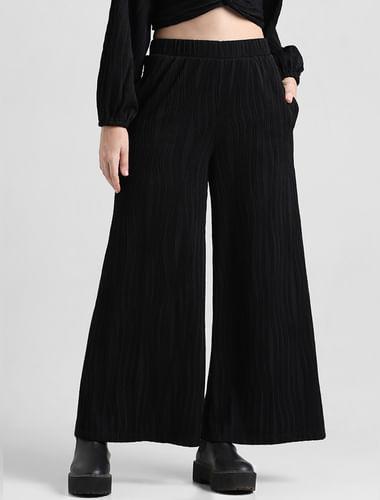 black high rise plissé co-ord set pants