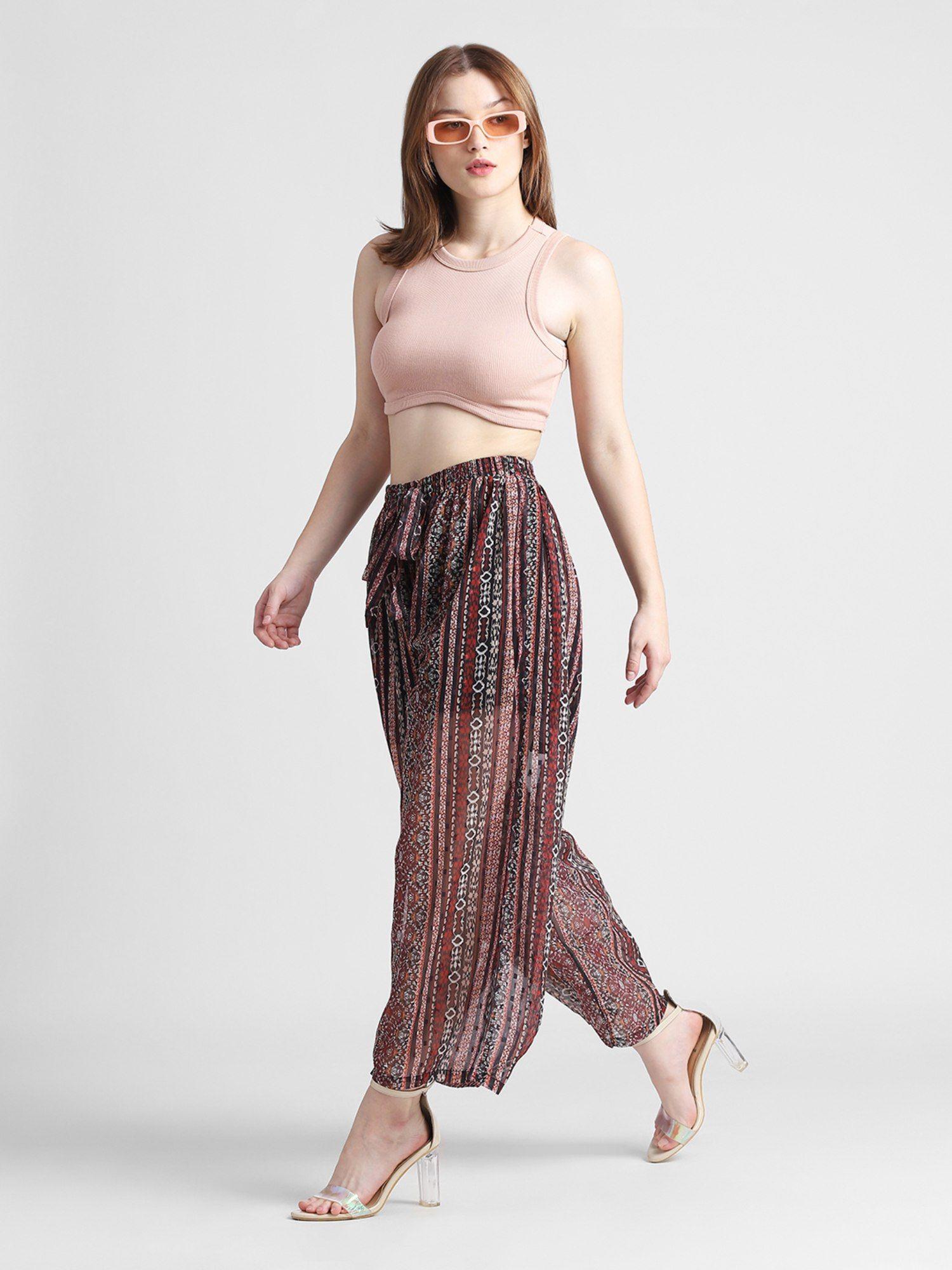 black high rise printed chiffon pants