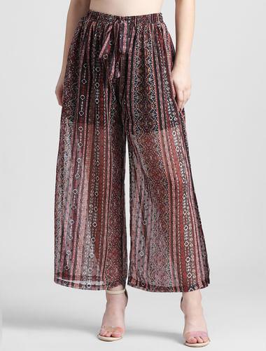 black high rise printed chiffon pants