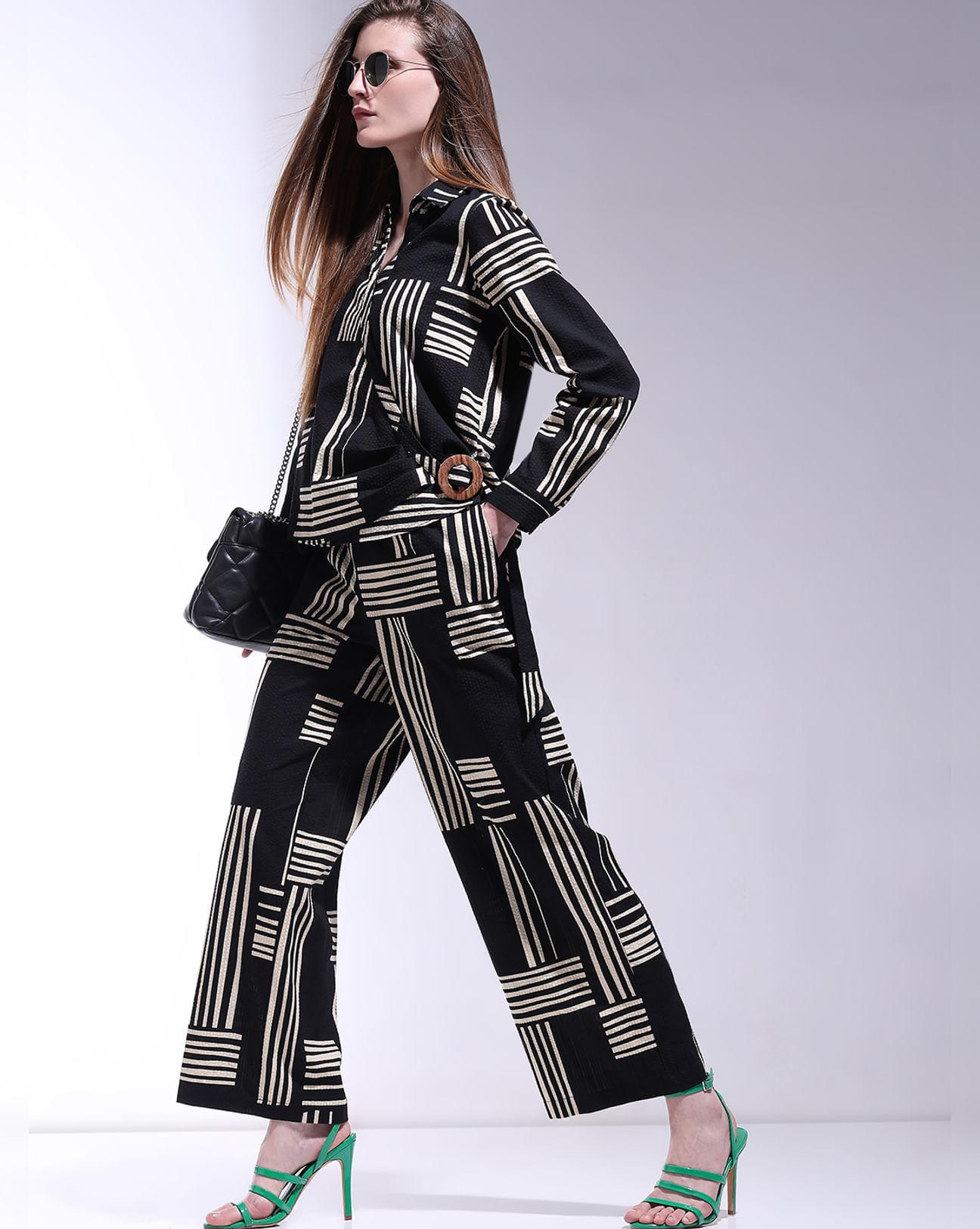 black high rise printed co-ord set pants