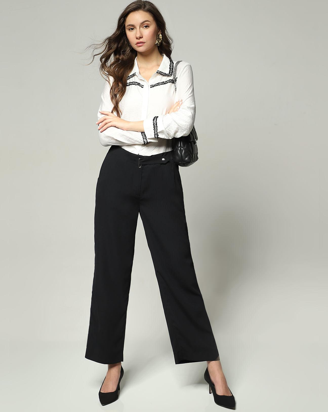 black high rise straight fit pants