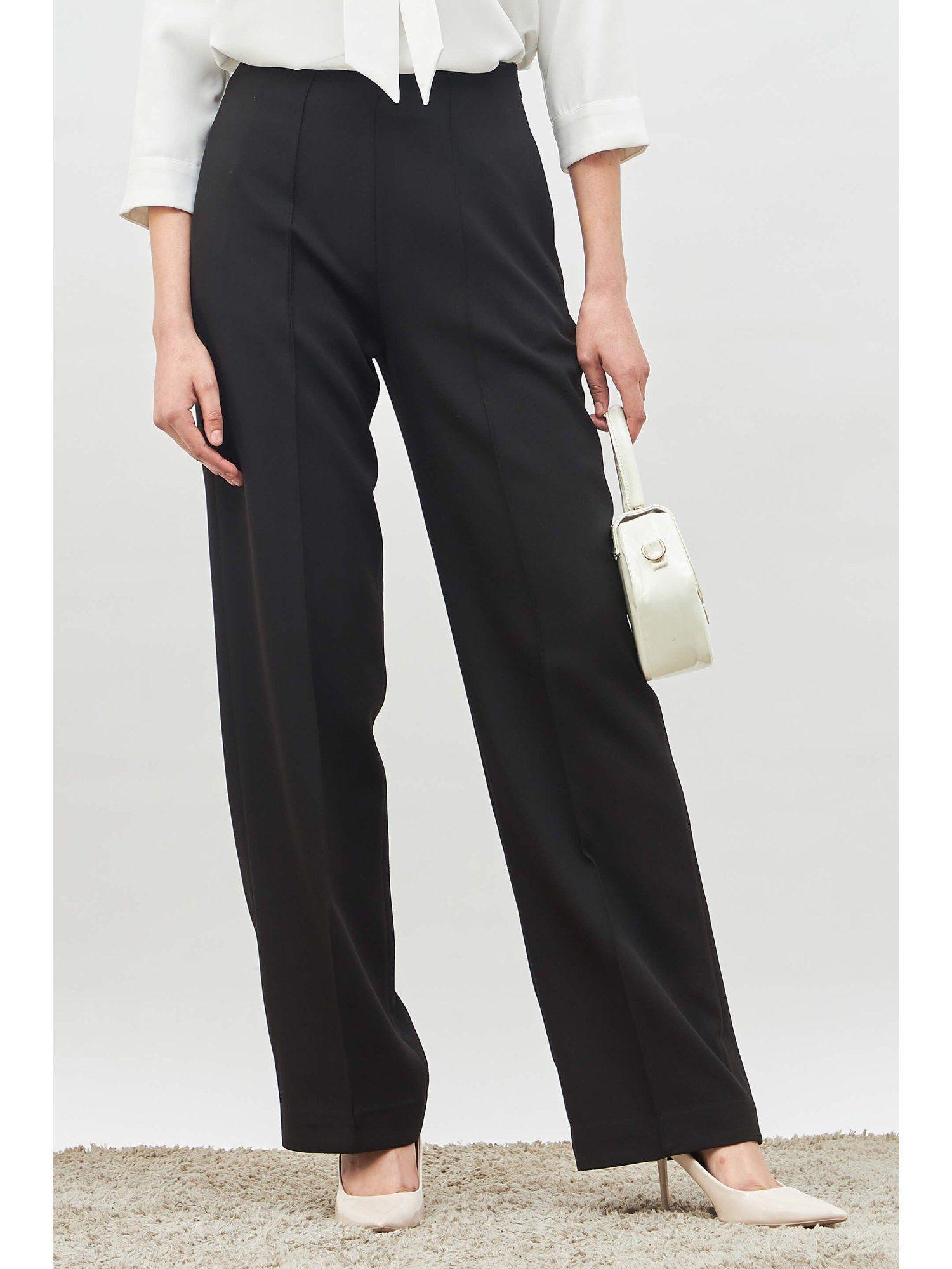 black high rise straight trousers