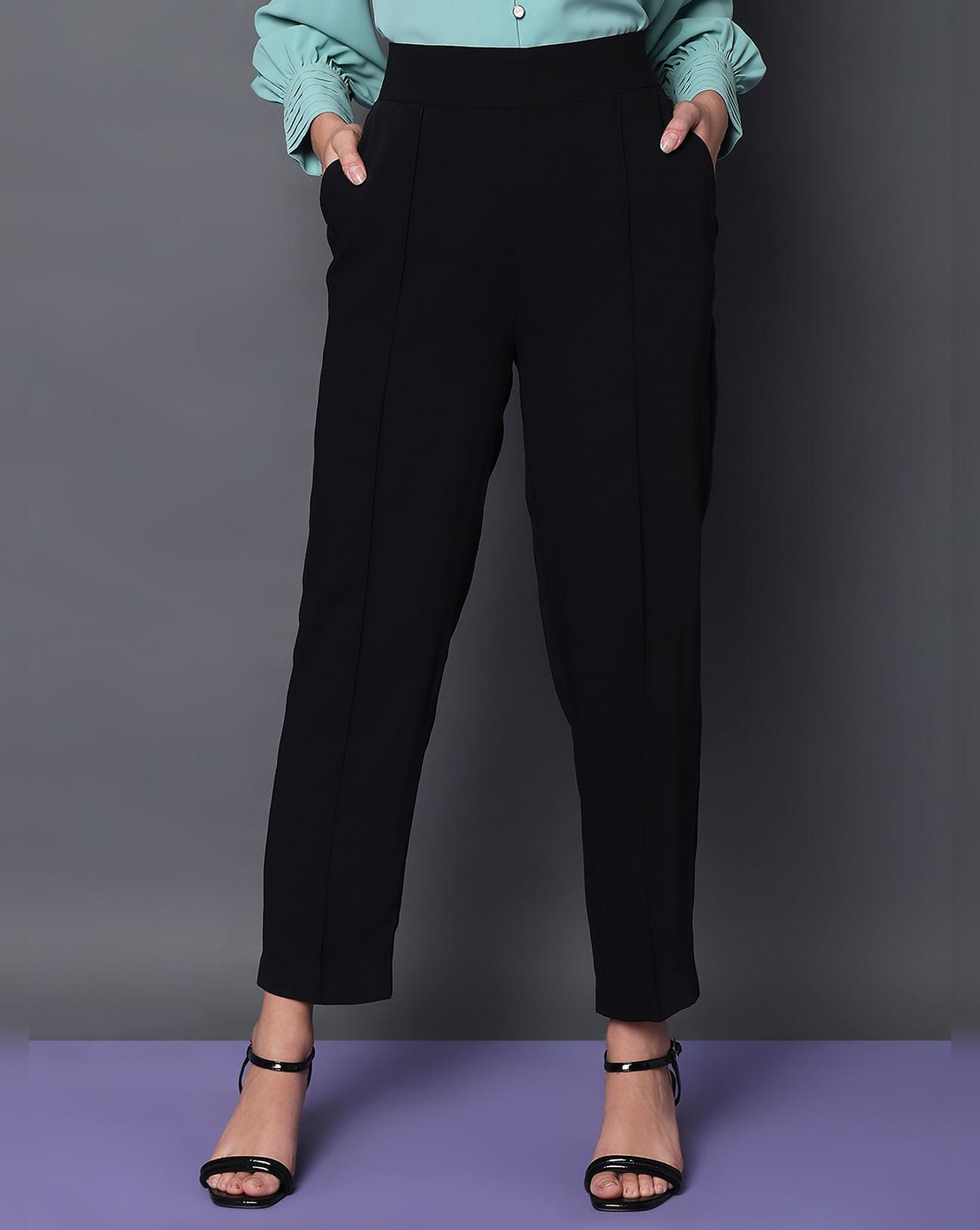 black high rise tapered fit pants