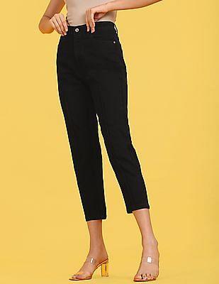 black high rise tuck detail mom fit jeans