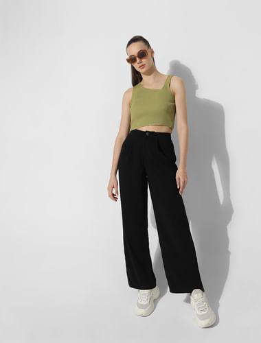 black high rise wide leg pants