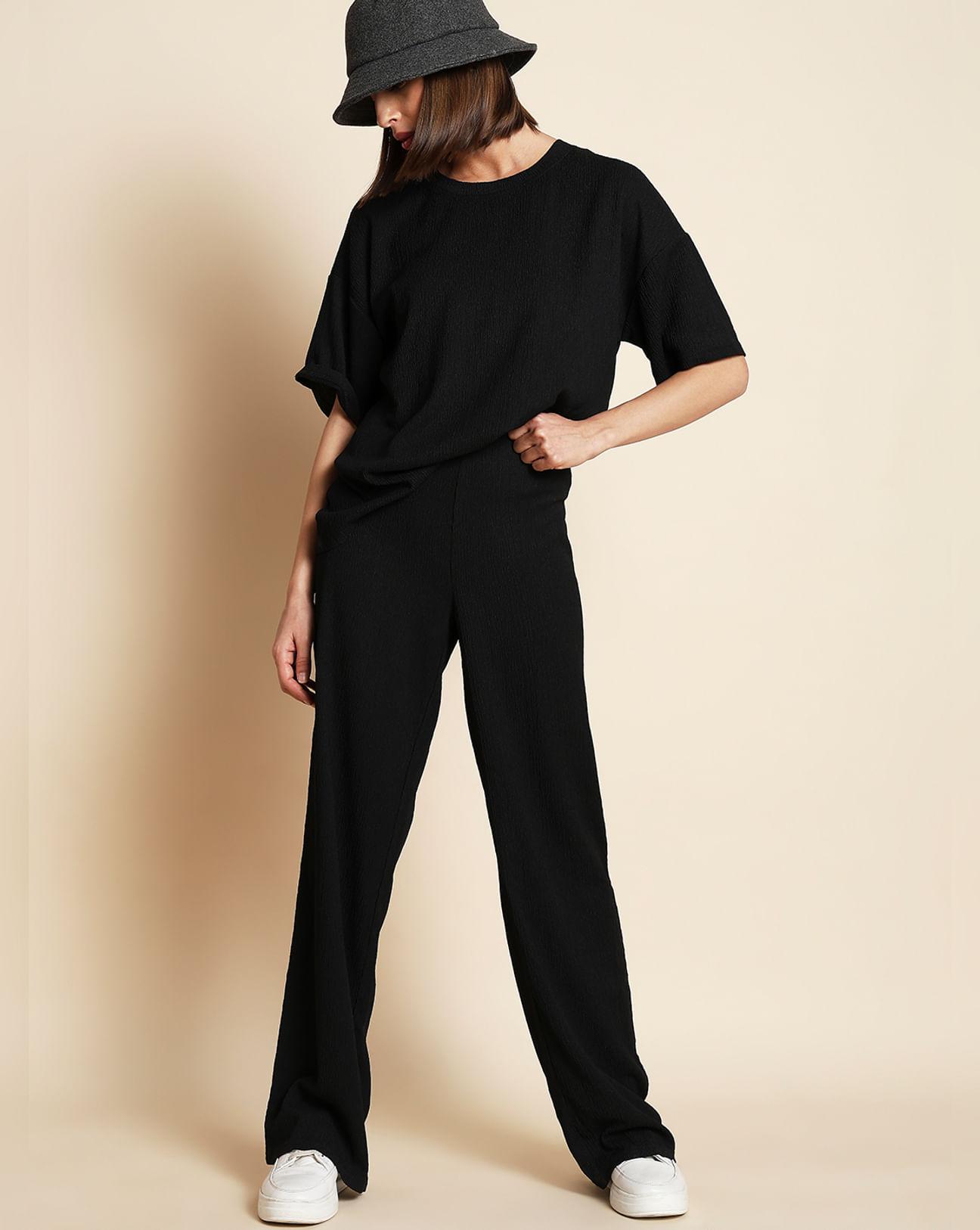 black high rise wide leg pants